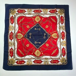 Nautical Chain Print Square Scarf Red Navy Gold Classic Style
